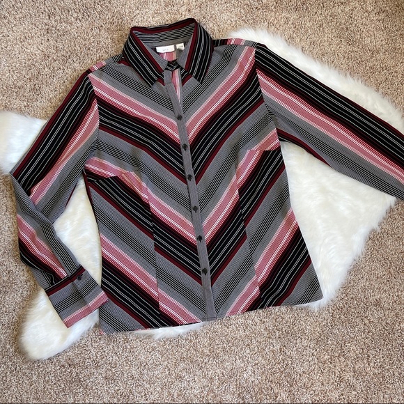 🚫SOLD🚫 Apt. 9 Red Black White Chevron Stripes Button Down - Picture 15 of 16